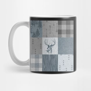Deer Patchwork - Rustic Blue And grey Mug